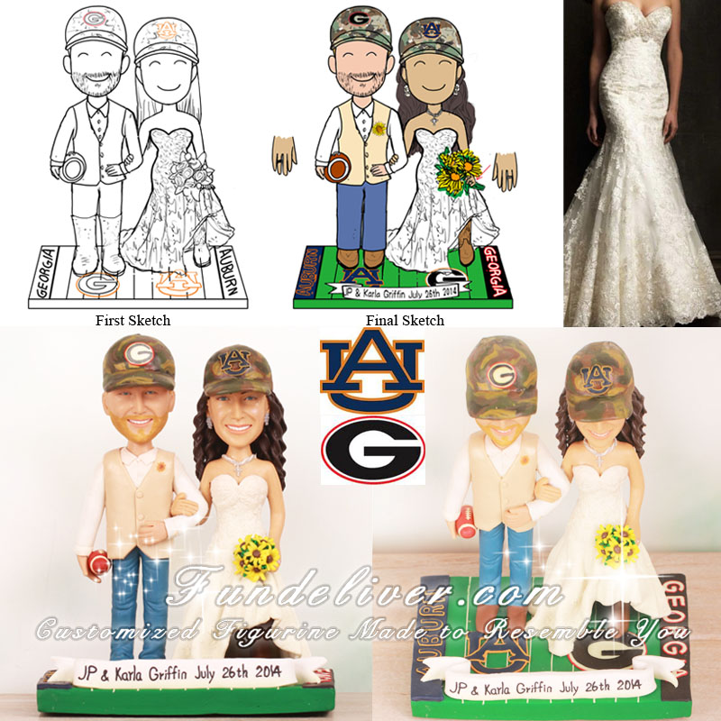 Auburn Tigers and Georgia Bulldogs Football Wedding Cake Toppers